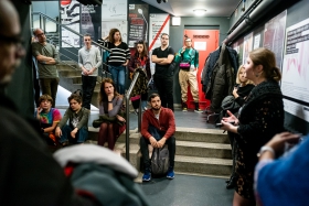 Walking in the 'Zone'. Curatorial walk in the Vektor VR installation by Agnes Bakk / Photo: Balázs Ivándi-Szabó