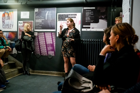 Walking in the 'Zone'. Curatorial walk in the Vektor VR installation by Agnes Bakk / Photo: Balázs Ivándi-Szabó