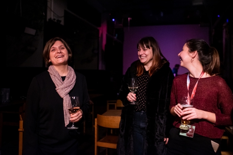 Verzió crew & guests celebrating after the last screening / Photo: Balázs Ivándi-Szabó